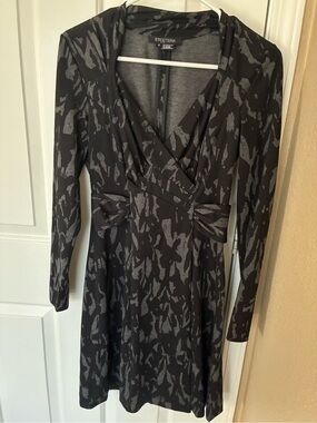 Etcetera Black & Gray Abstract Long Sleeve Wrap Dress